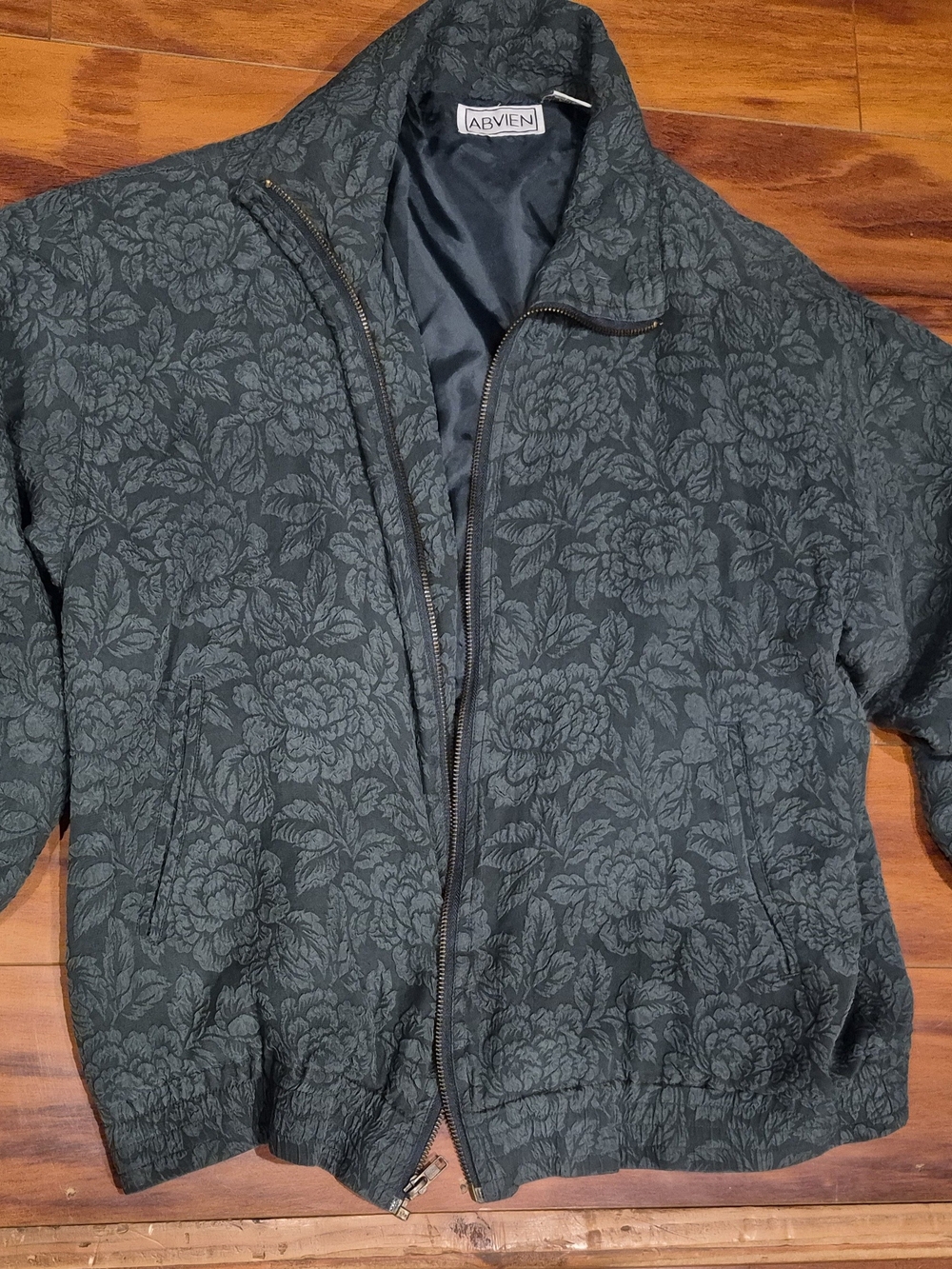 Vintage Abvien Women's Dark Green Floral Zip-Up Jacket